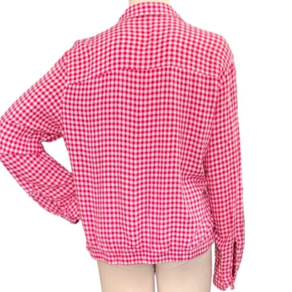 Jones New York Checked Button Up Tie Waist Top XL Red 127C - Picture 4 of 8
